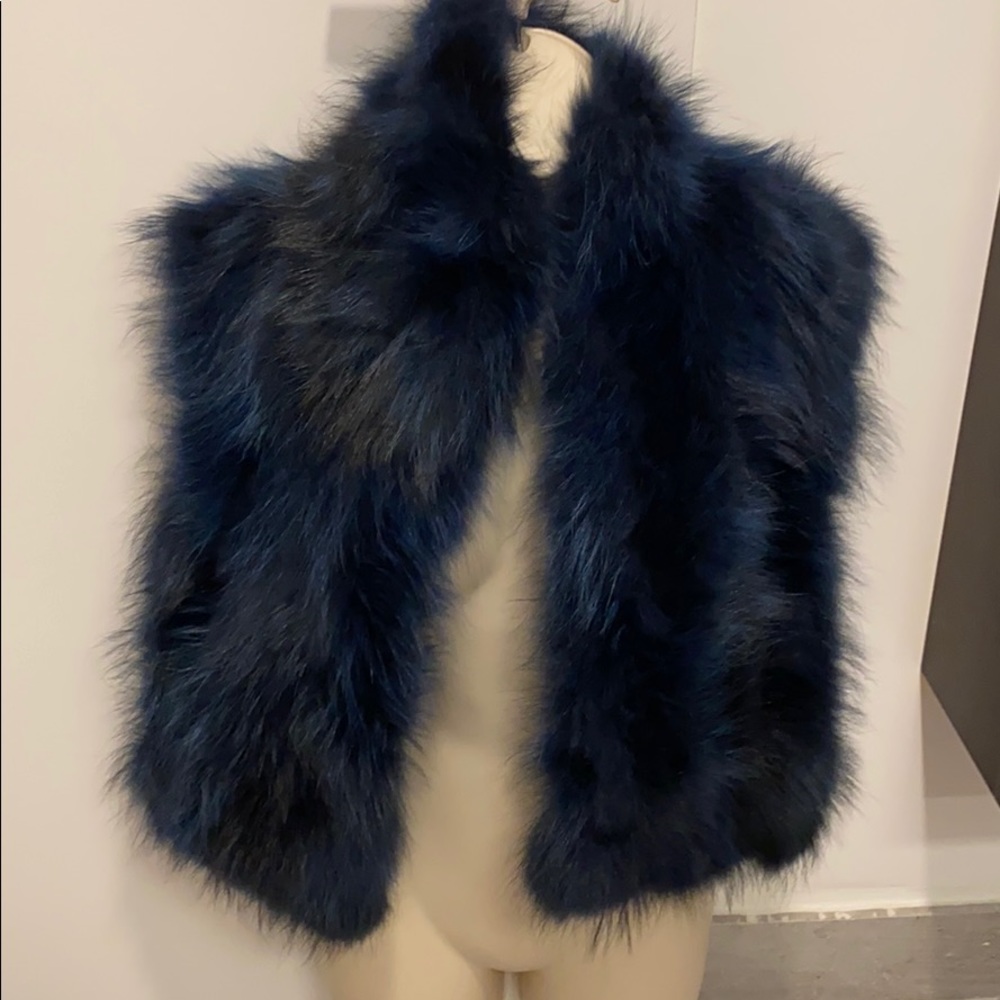 Adrienne Landau Navy Fur Vest sz Small
